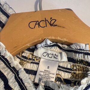 Cache Striped Sleeveless Top in Black, White & Gold Chain Print